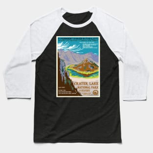 Retro WPA Poster of Crater Lake National Park Reimagined for the Future with Climate Change Baseball T-Shirt